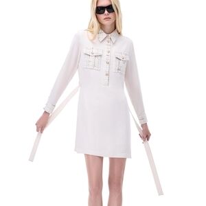 Chic Cream Long Sleeve Dress with Plaid Accents